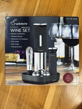 Rabbit Electric Wine Opener Set 8 Piece Set W/Foil Cutter, Aerator, Stoppers